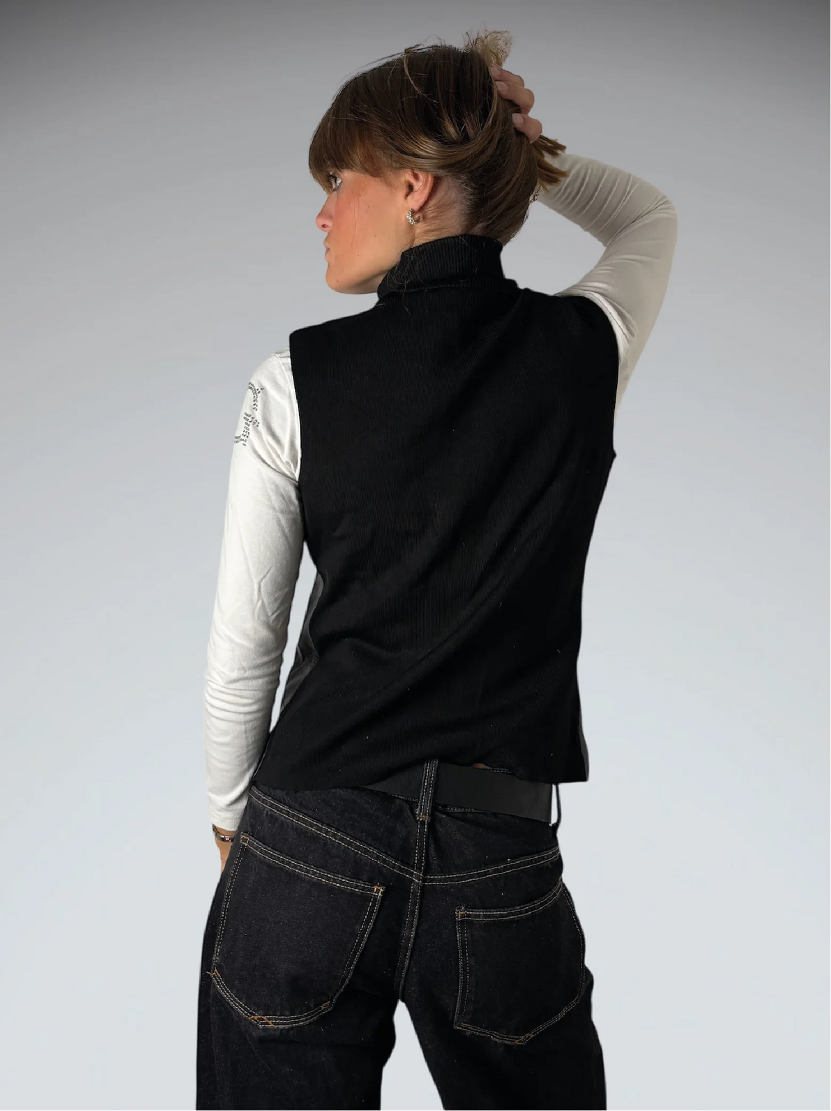detail view, INC Black Genuine Leather Vest, vintage Y2K second hand piece