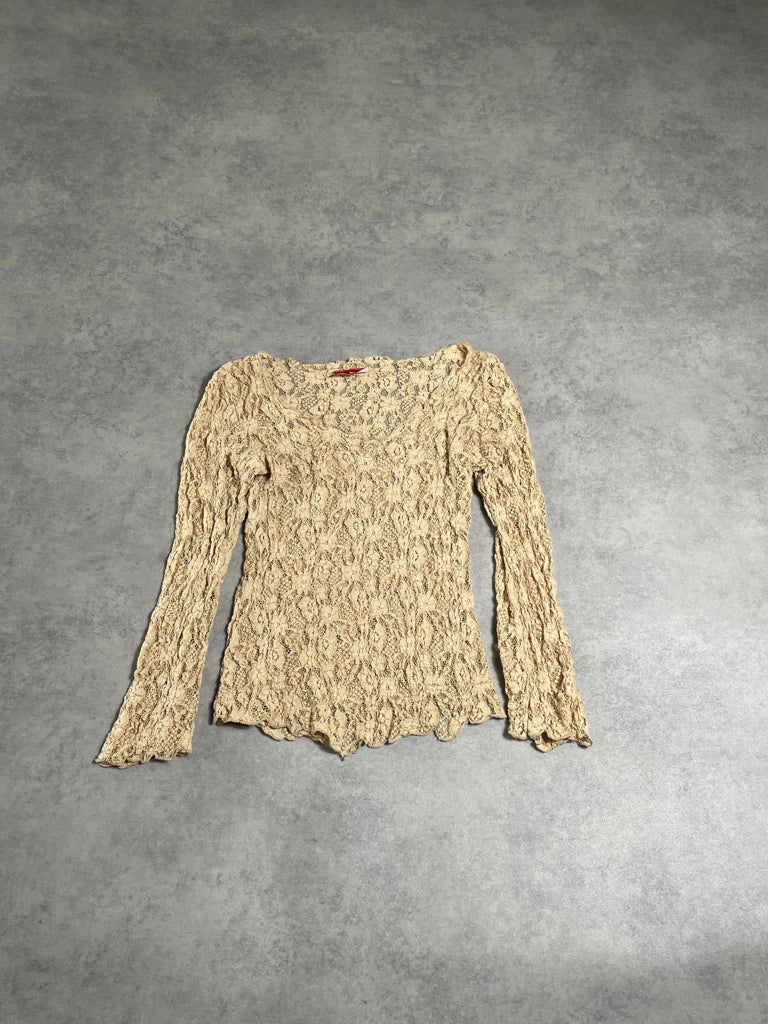 detail view, Xi lace long sleeve top, vintage Y2K second hand piece, image 6