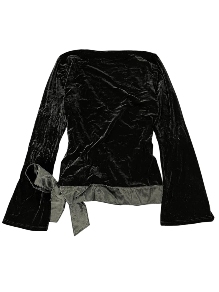 back view, Black Velvet Wrap Top, vintage Y2K second hand piece