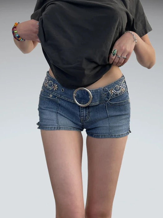 front view, Angels Crystal Rider – Heavy Belt Hot Pants (XS?), vintage Y2K second hand piece