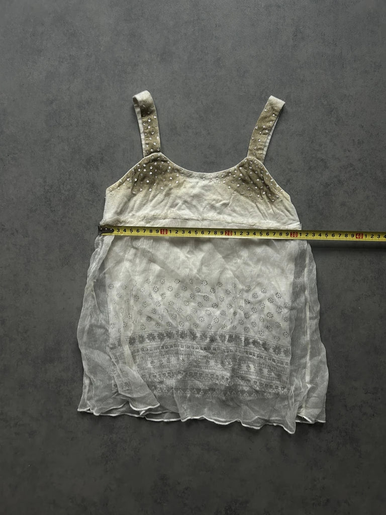 detail view, Guess White straps top, vintage Y2K second hand piece, image 7