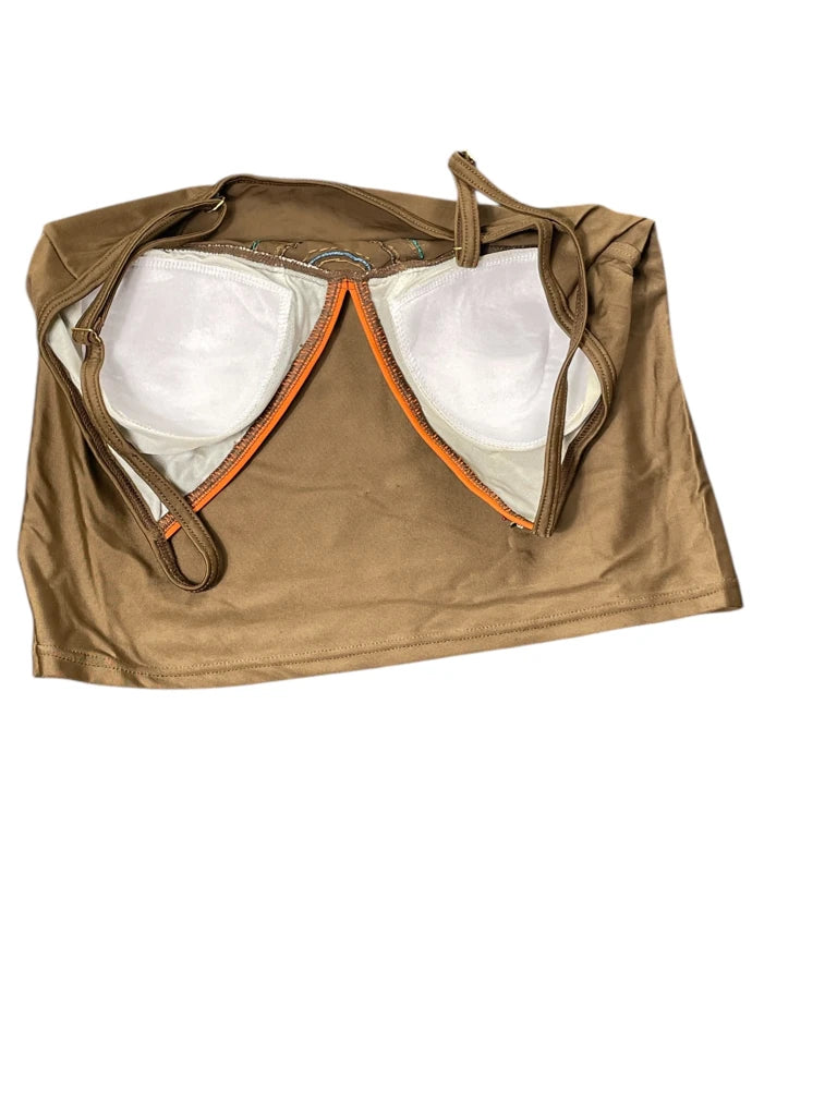 detail view, The Collection Brown Embellished Bikini Top, vintage Y2K second hand piece