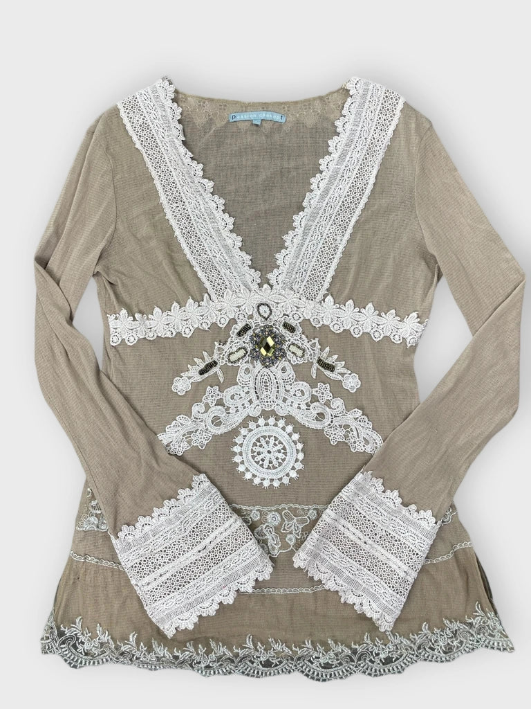 front view, Passion Concept Beige Draped Dress Top, vintage Y2K second hand piece