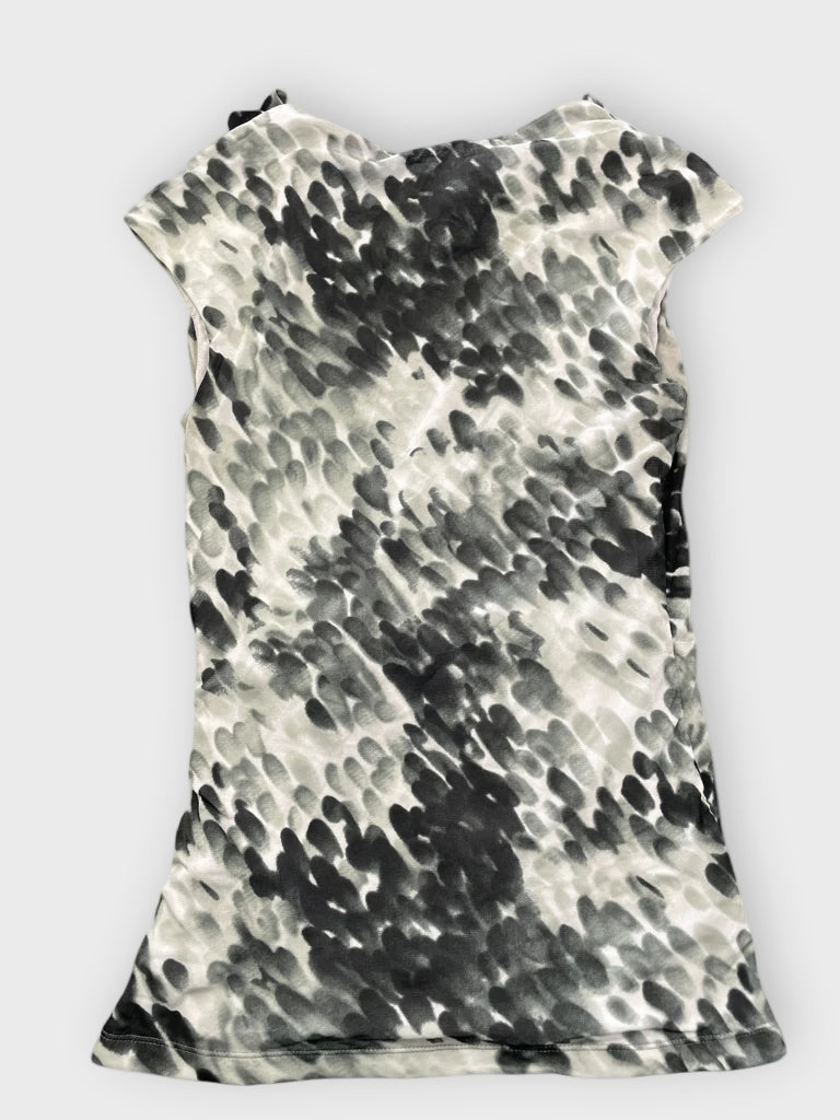 back view, Relativity Monochrome Aqua Drop Pattern Draped Top, vintage Y2K second hand piece