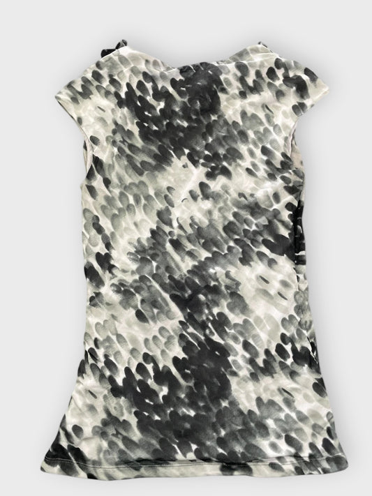 back view, Relativity Monochrome Aqua Drop Pattern Draped Top, vintage Y2K second hand piece