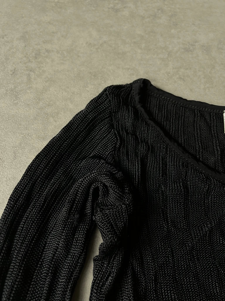 detail view, Onyx Y2K Black Sheer Sleeve Top, vintage Y2K second hand piece, image 5