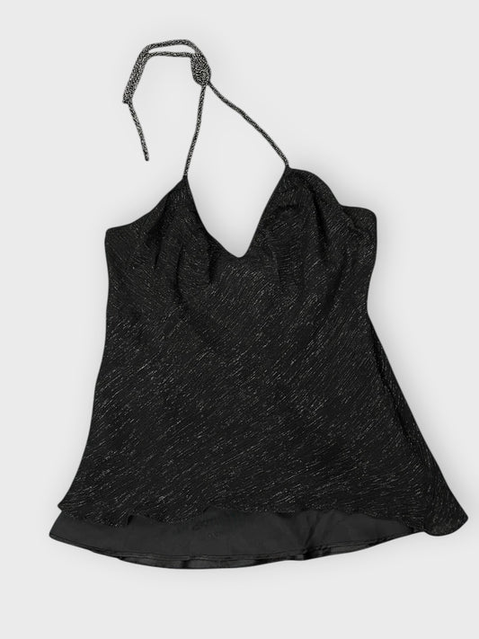 front view, Express Design Black Satin Effect Vintage Top, vintage Y2K second hand piece