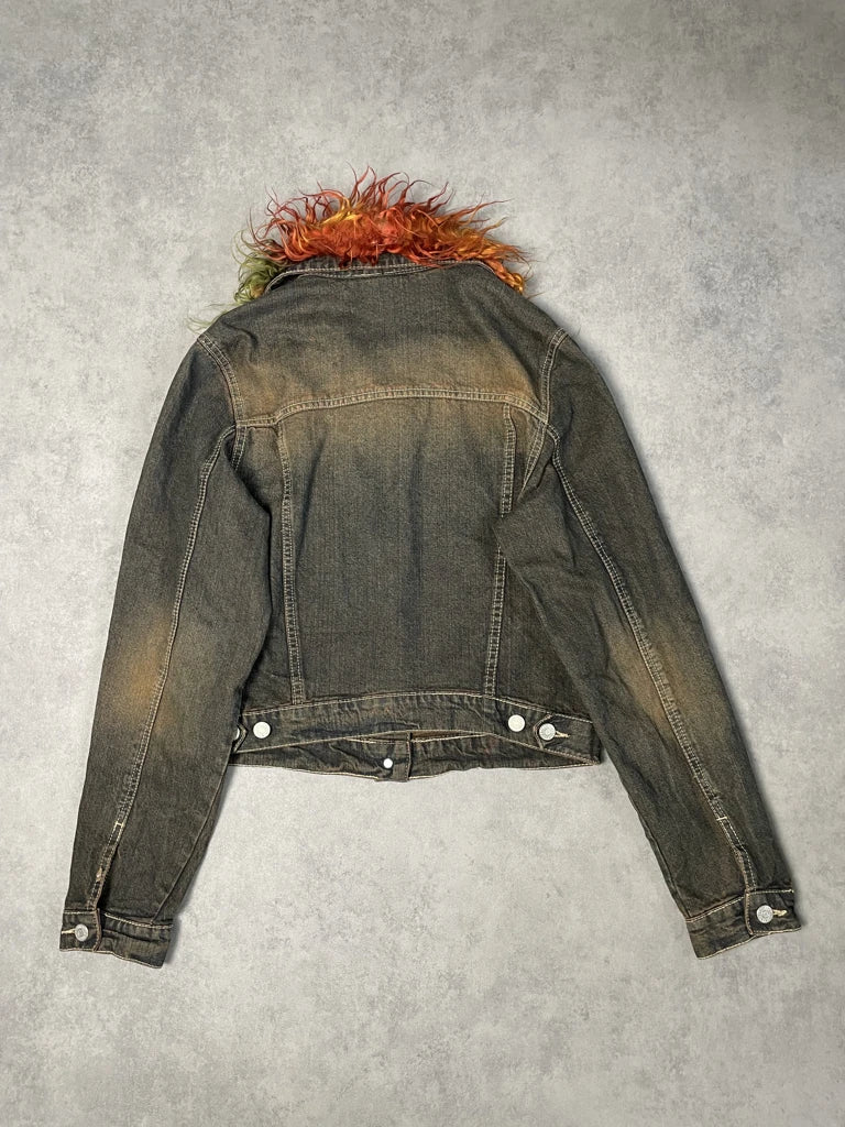detail view, Crazy World Colourful Fur Jacket, vintage Y2K second hand piece, image 5