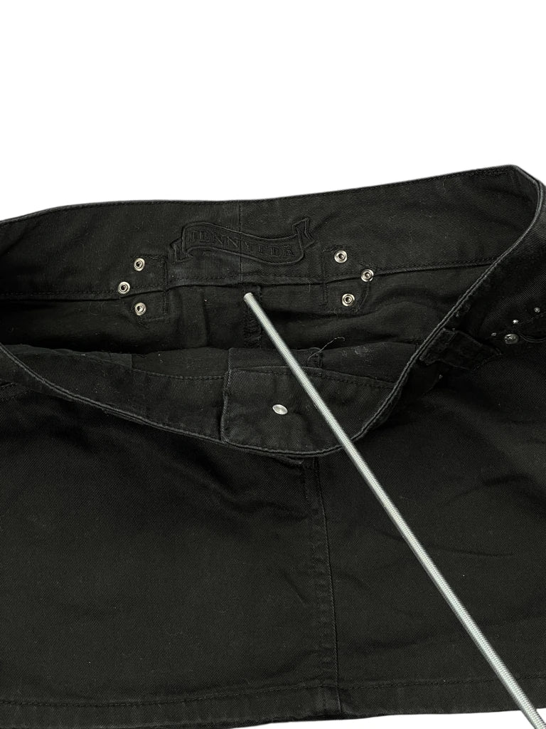 detail view, Jennyfer Black Cotton Mini Skirt with Rhinestone Trim, vintage Y2K second hand piece