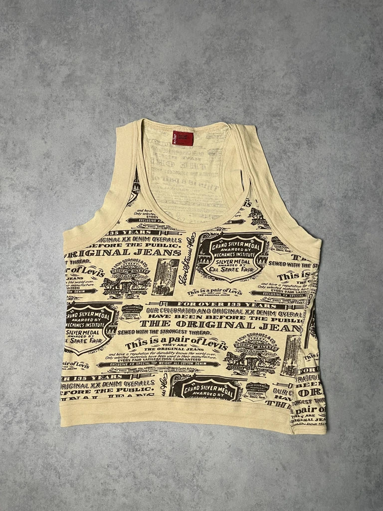 detail view, Beige Levi’s Tank Top with Prints, vintage Y2K second hand piece, image 6