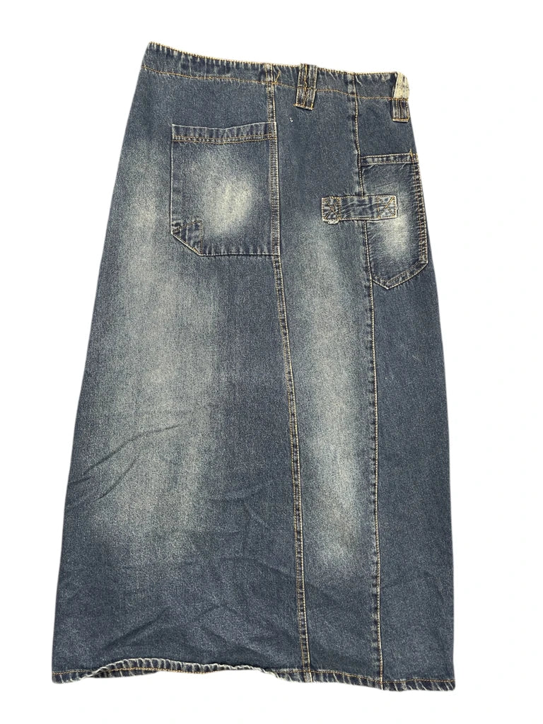 detail view, Tmx Denim Maxi Skirt with Front Slit, vintage Y2K second hand piece, image 4
