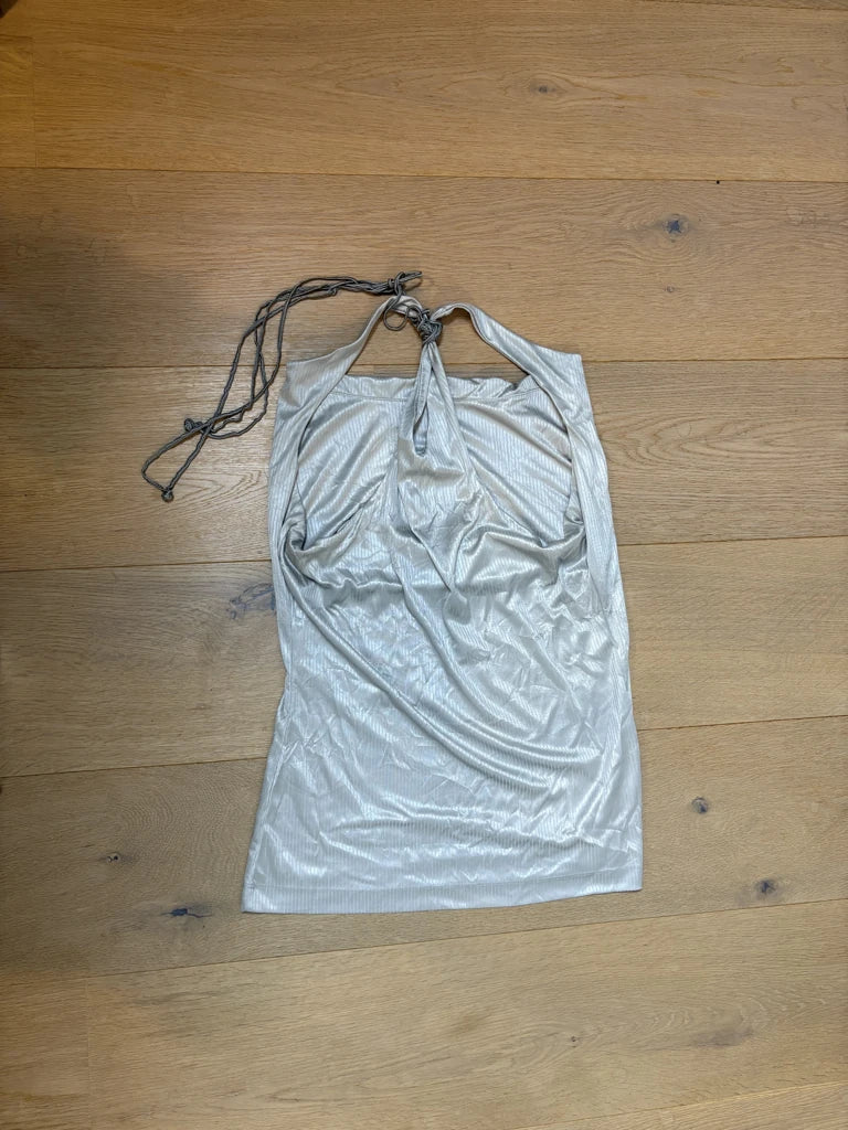 detail view, Miss Sixty Y2K Silver Halter Top, vintage Y2K second hand piece