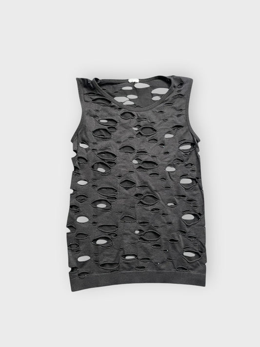 front view, Black Distressed Sleeveless Punk Top, vintage Y2K second hand piece