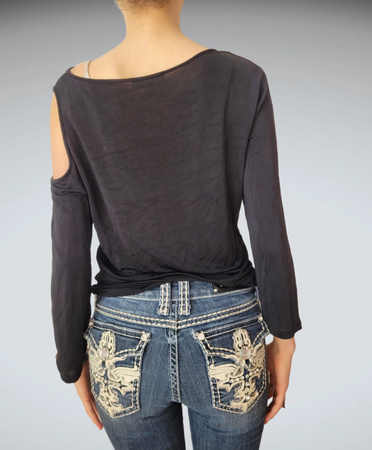 back view, Black Sheer Boatneck Longsleeve, vintage Y2K second hand piece