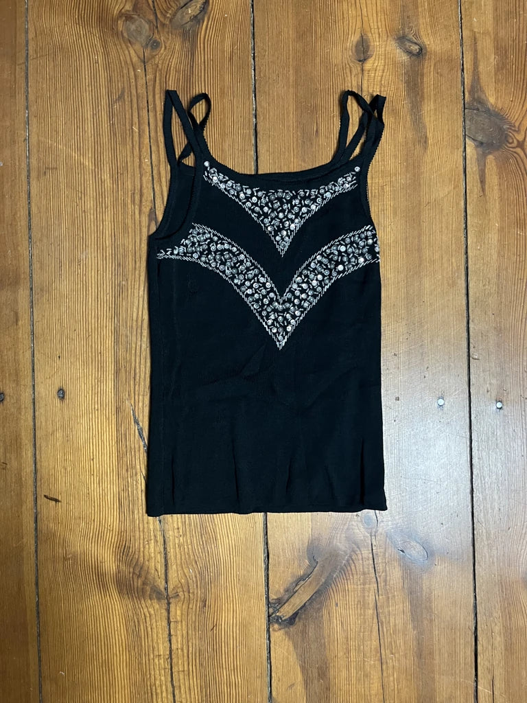 detail view, Black Crop Top with Glitter, vintage Y2K second hand piece, image 6