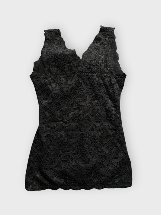 back view, Black Romantic Lace Lingerie-Inspired Top, vintage Y2K second hand piece