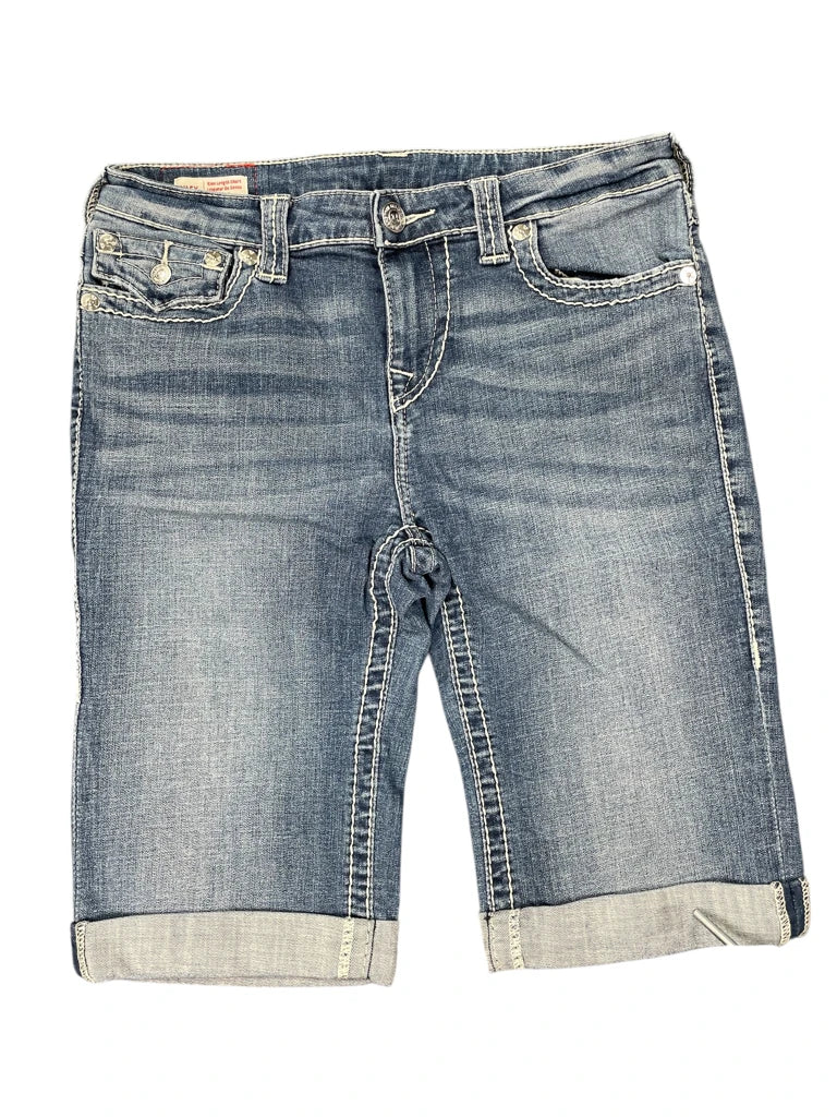 detail view, True Religion Light Wash 3/4 Vintage Denim Pants, vintage Y2K second hand piece, image 5
