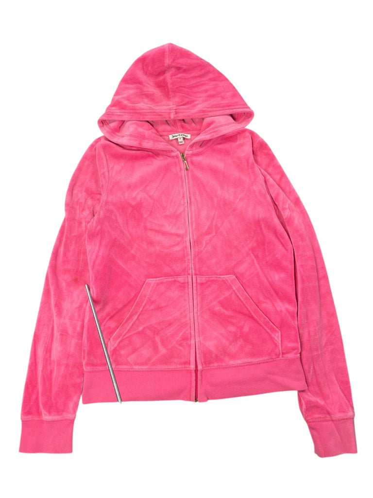 detail view, Pink Juicy Couture Velour Hoodie with Ornate Back Print, vintage Y2K second hand piece, image 6