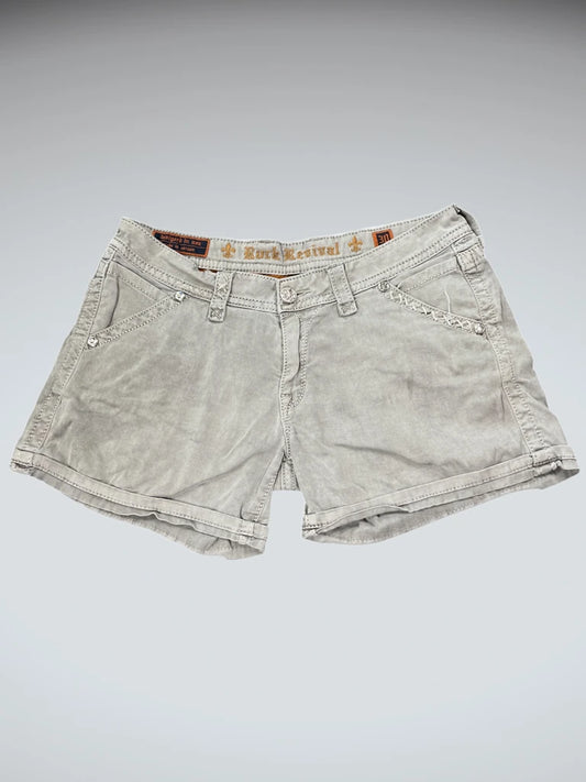 front view, Rock Revival Light Grey Casual Shorts, vintage Y2K second hand piece