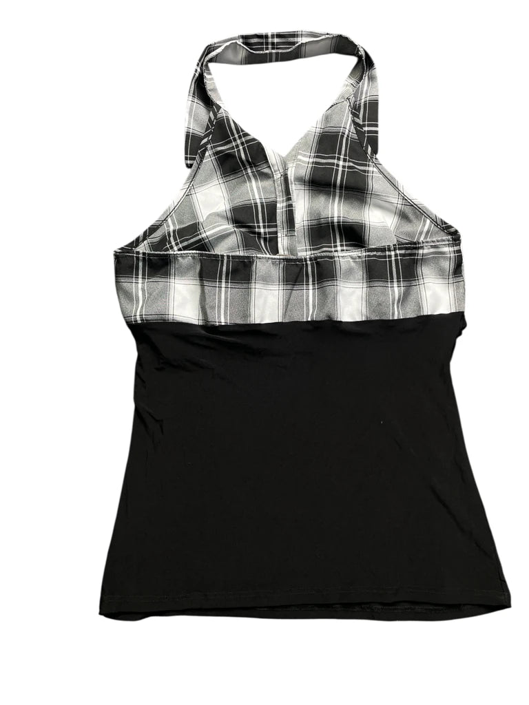 detail view, Black and White Plaid Halter Tunic, vintage Y2K second hand piece