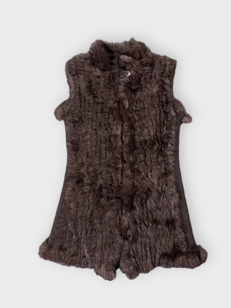 front view, Love Token Black Fur Vest, vintage Y2K second hand piece