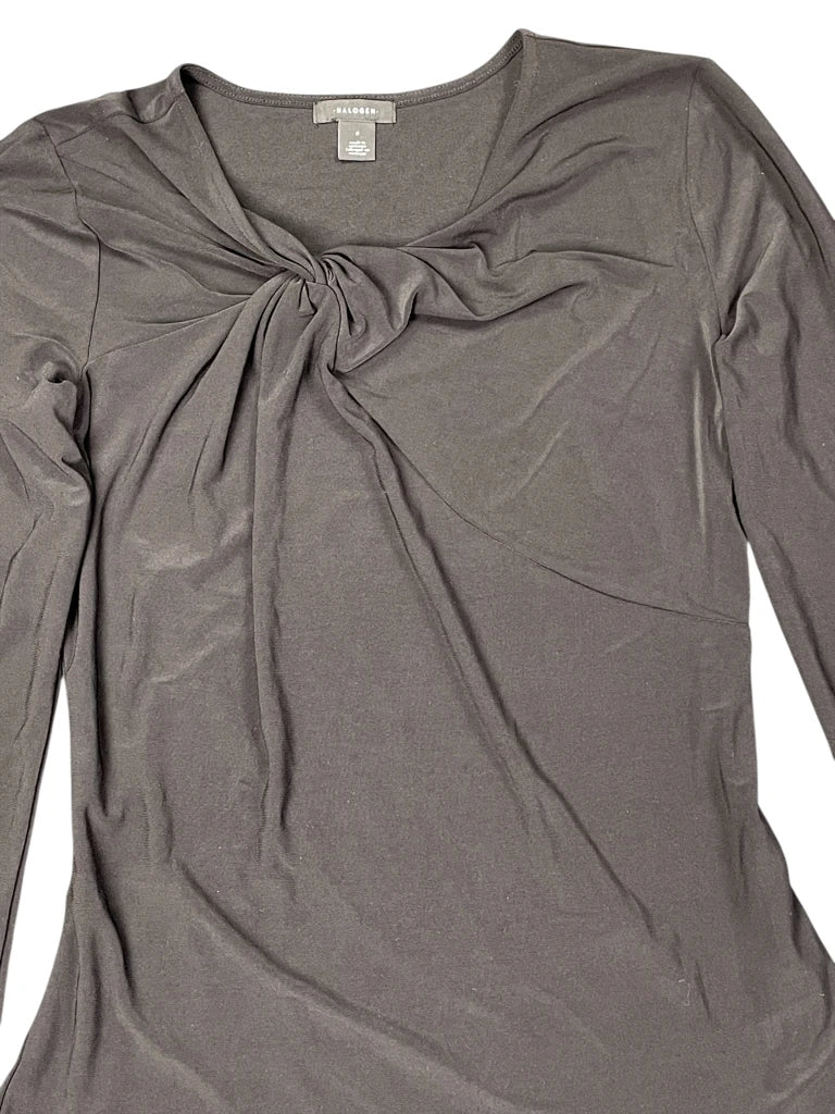 detail view, Halogen Minimal Knot-Front Long Sleeve Top in Black, vintage Y2K second hand piece, image 6