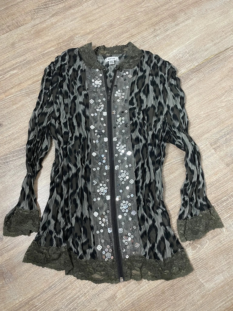 detail view, Jaipur Leopard Print Jacket, vintage Y2K second hand piece, image 6