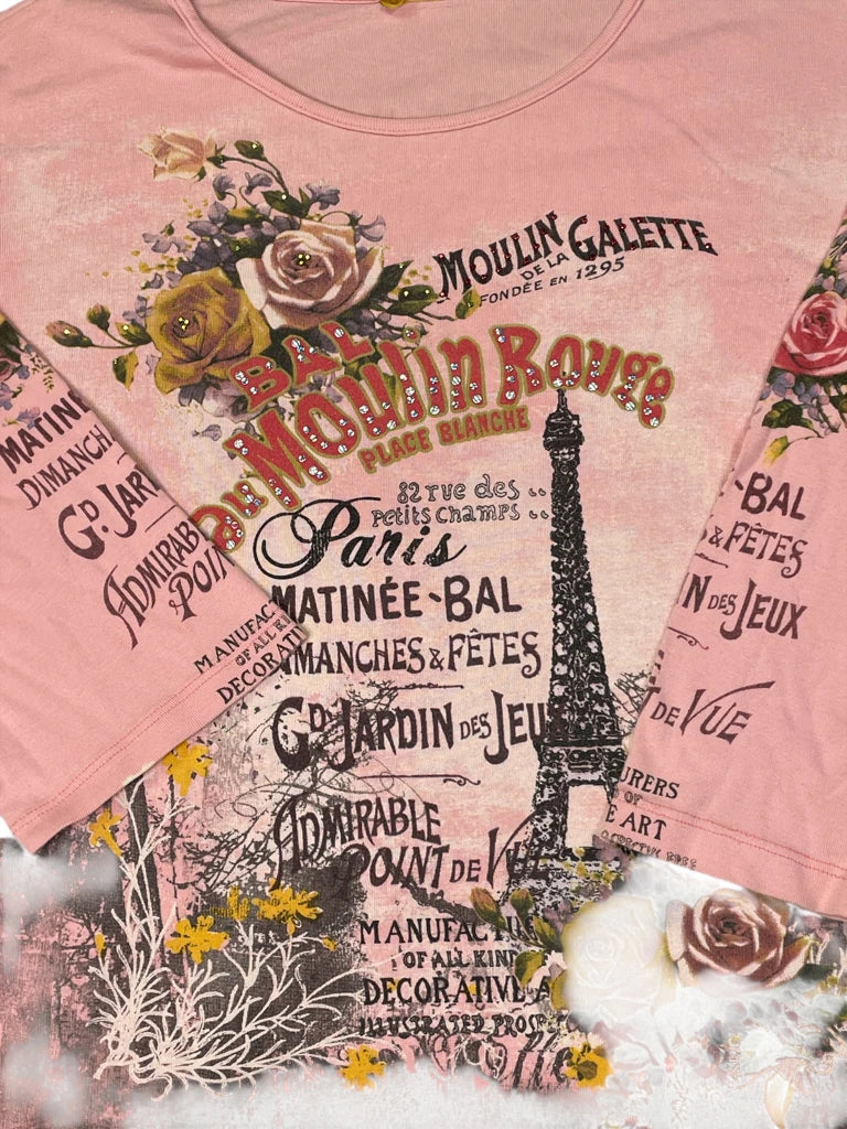 detail view, pink y2k paris shirt, vintage Y2K second hand piece, image 4