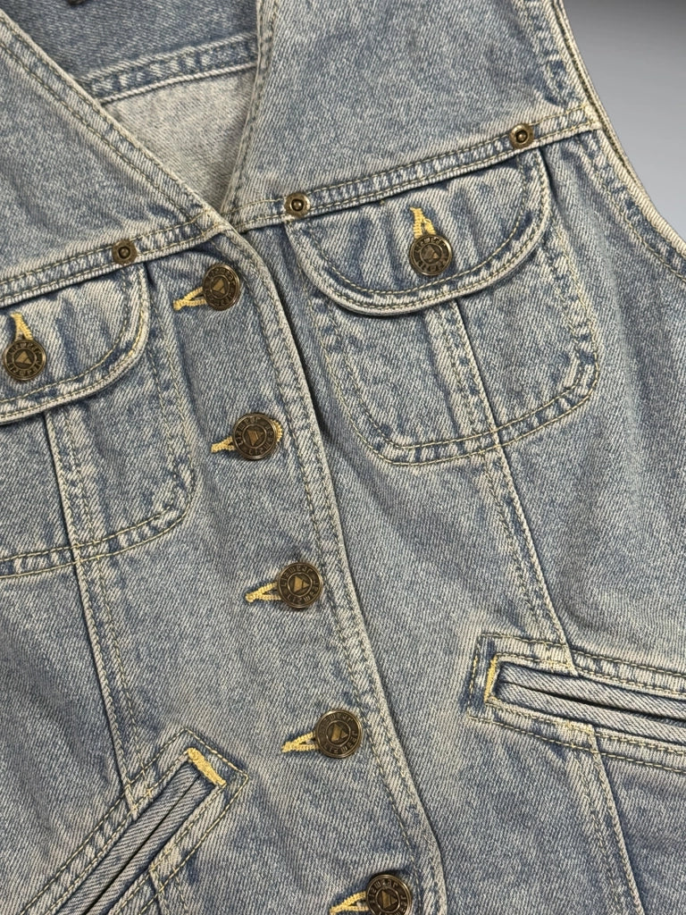 detail view, Liz Wear Light Blue Vintage Denim Vest Women, vintage Y2K second hand piece