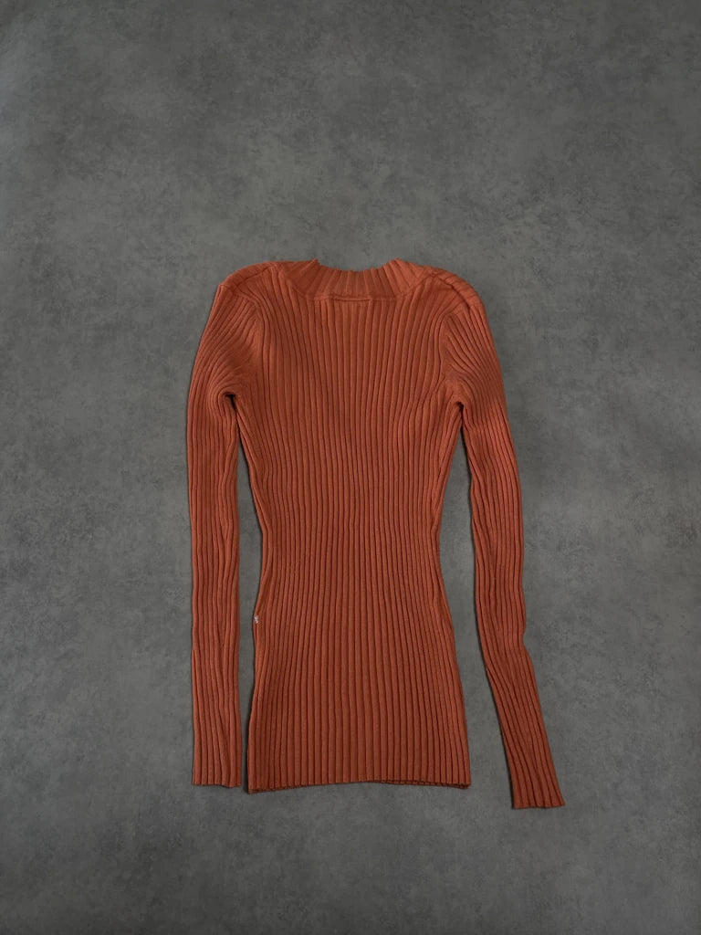 detail view, It’s Our Time Orange V-Neck Jumper, vintage Y2K second hand piece, image 5