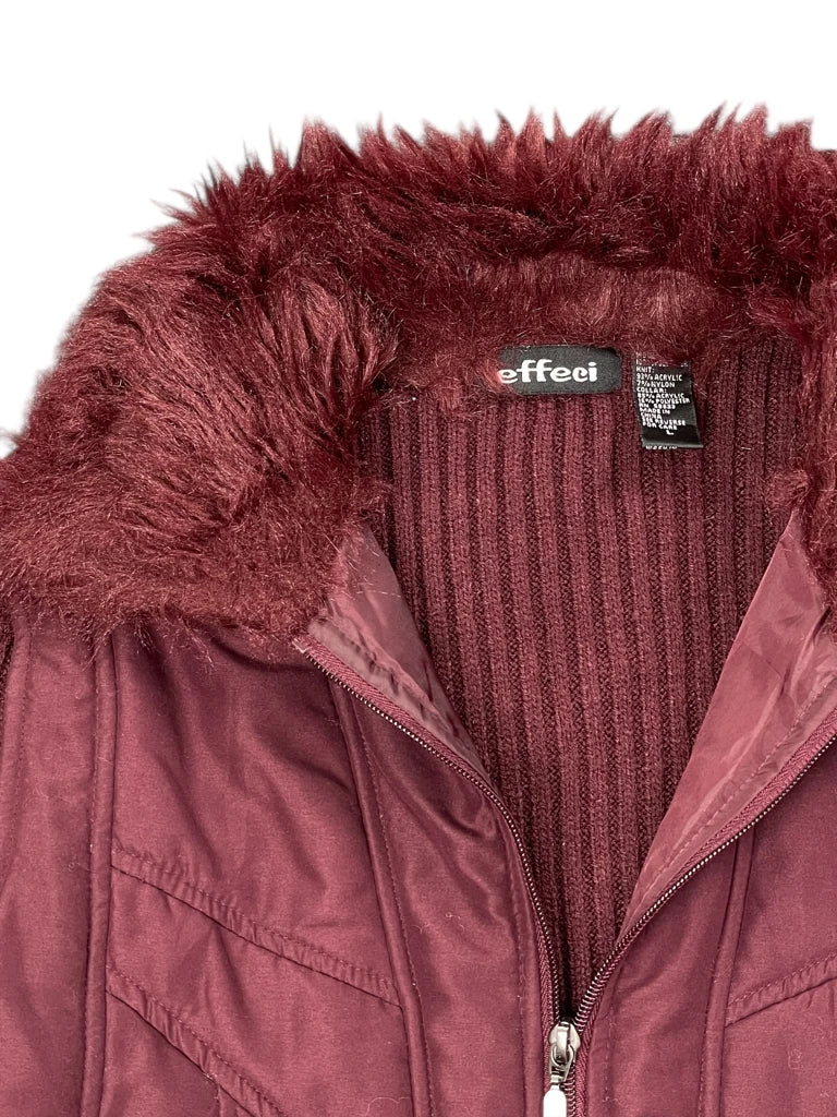 detail view, Effei Effeel Burgundy Faux Fur Collar Sweater Jacket, vintage Y2K second hand piece
