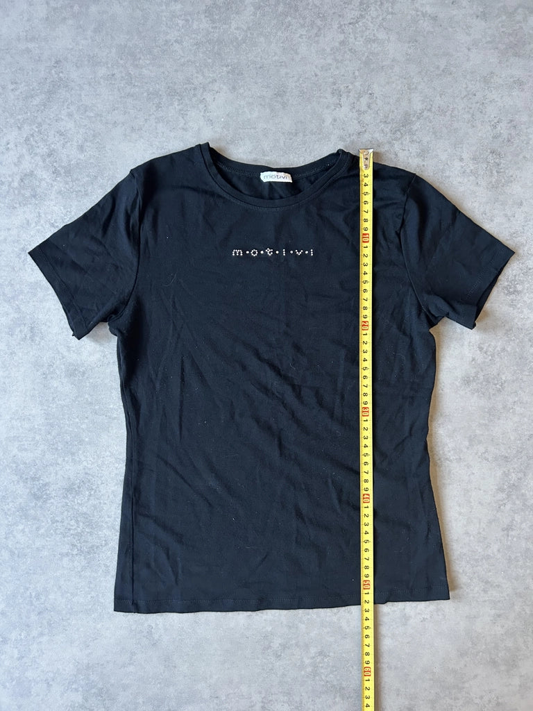 detail view, Motivi Y2K Black Simple Tee, vintage Y2K second hand piece, image 8