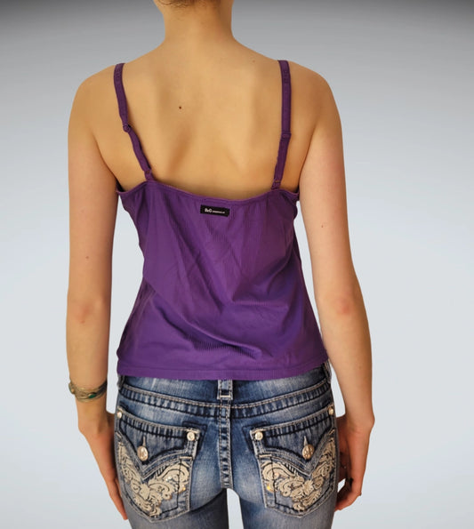 back view, Dolce & Gabbana Purple Velvet Corduroy Lace Trim Camisole Top D&G Y2K, vintage Y2K second hand piece