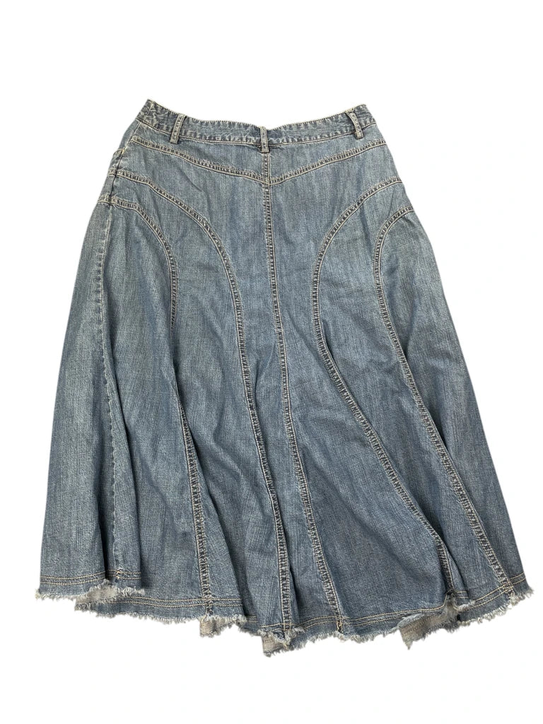 back view, Faded Glory Vintage Flared Long Denim Skirt, vintage Y2K second hand piece