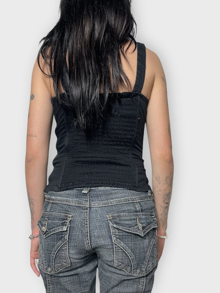 back view, Charlotte Russe Black Corset, vintage Y2K second hand piece