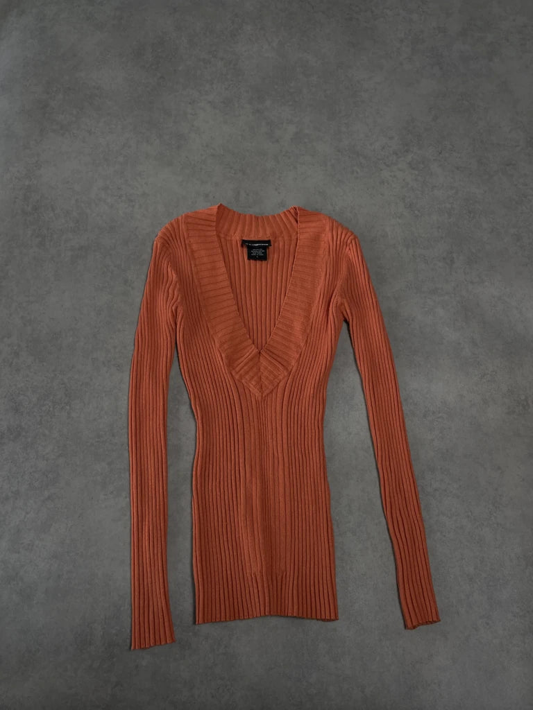 detail view, It’s Our Time Orange V-Neck Jumper, vintage Y2K second hand piece, image 6