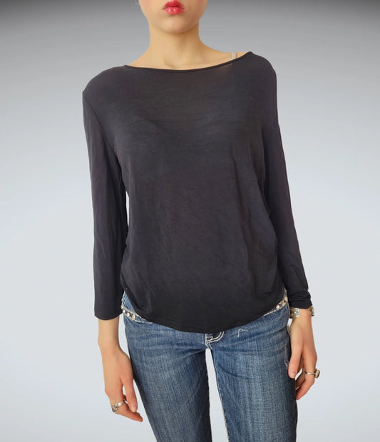 front view, Black Sheer Boatneck Longsleeve, vintage Y2K second hand piece
