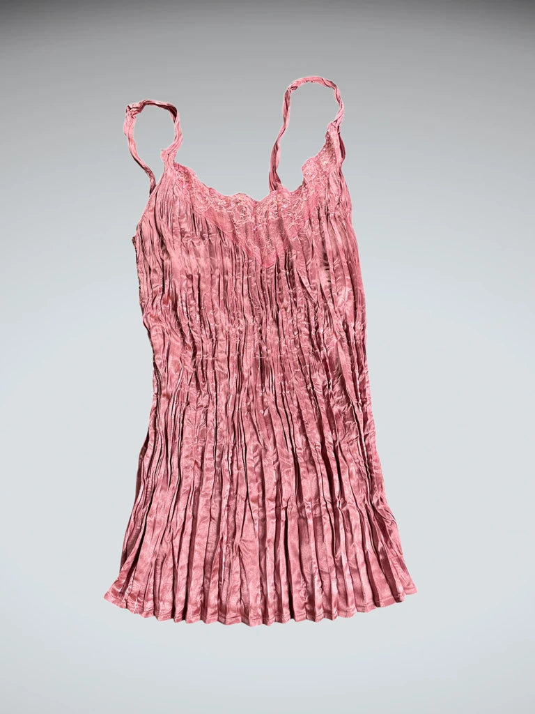 detail view, Rosé Pleated Lace Camisole, vintage Y2K second hand piece