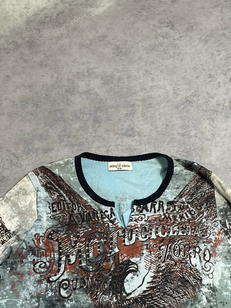 detail view, Skinny Minnie long sleeve top with eagle, vintage Y2K second hand piece