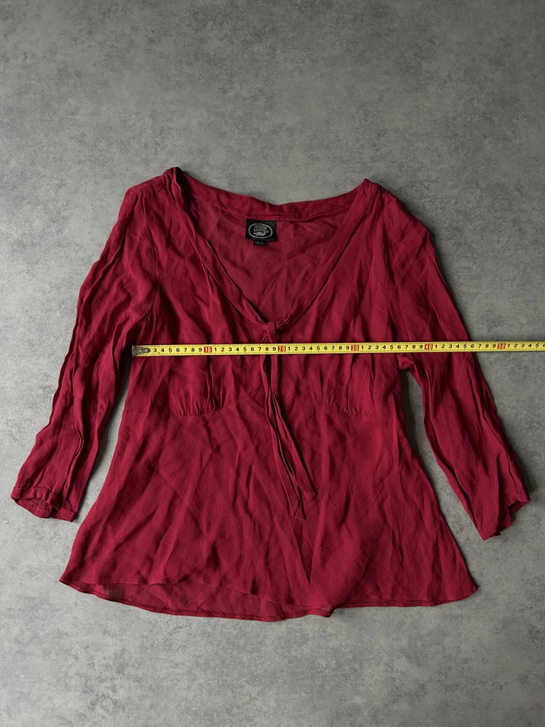detail view, Laura Ashley Y2K Red Sheer Top, vintage Y2K second hand piece, image 10