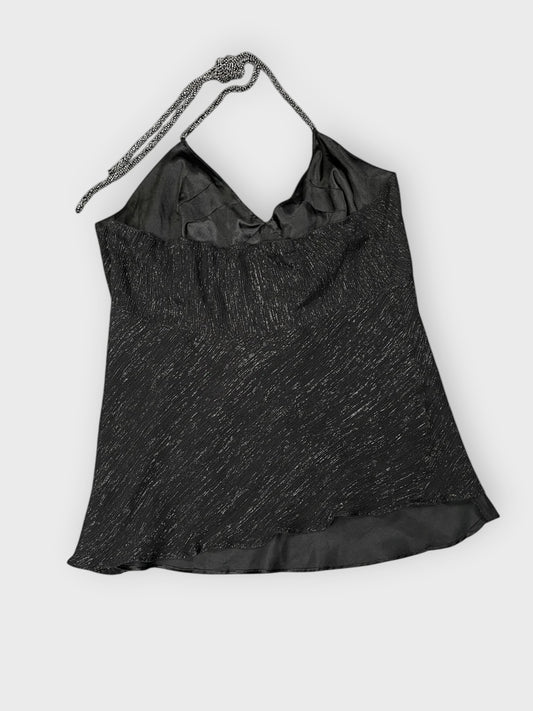 back view, Express Design Black Satin Effect Vintage Top, vintage Y2K second hand piece