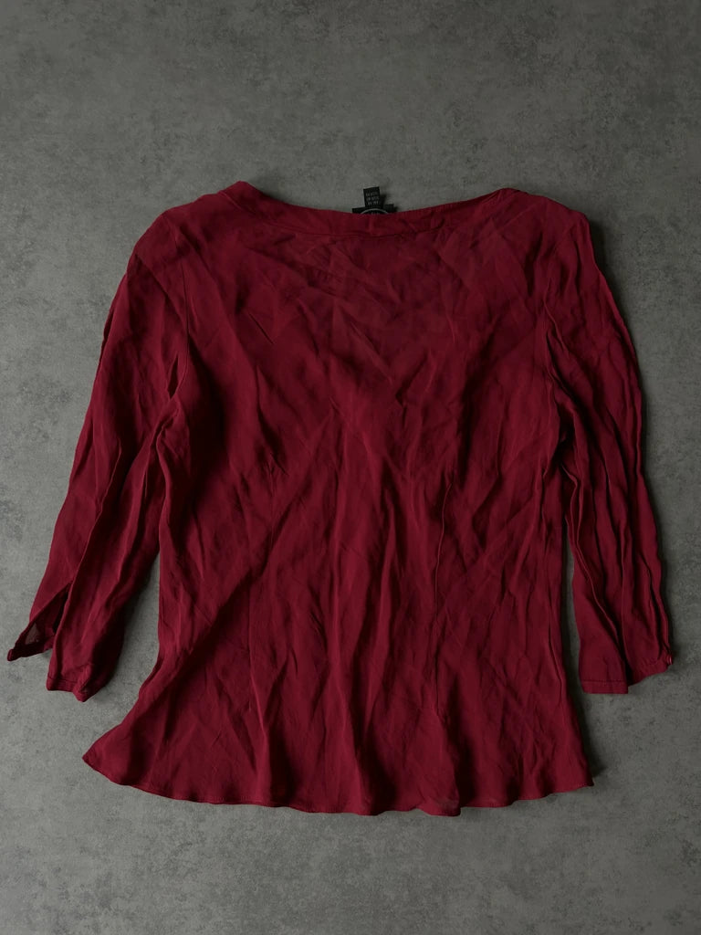 detail view, Laura Ashley Y2K Red Sheer Top, vintage Y2K second hand piece, image 7