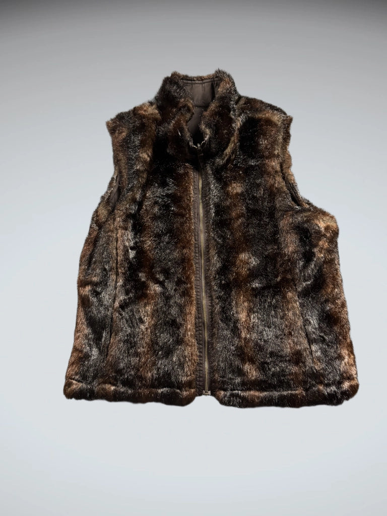 detail view, Vintage Brown 2 sided Faux Fur Vest Women, vintage Y2K second hand piece, image 6