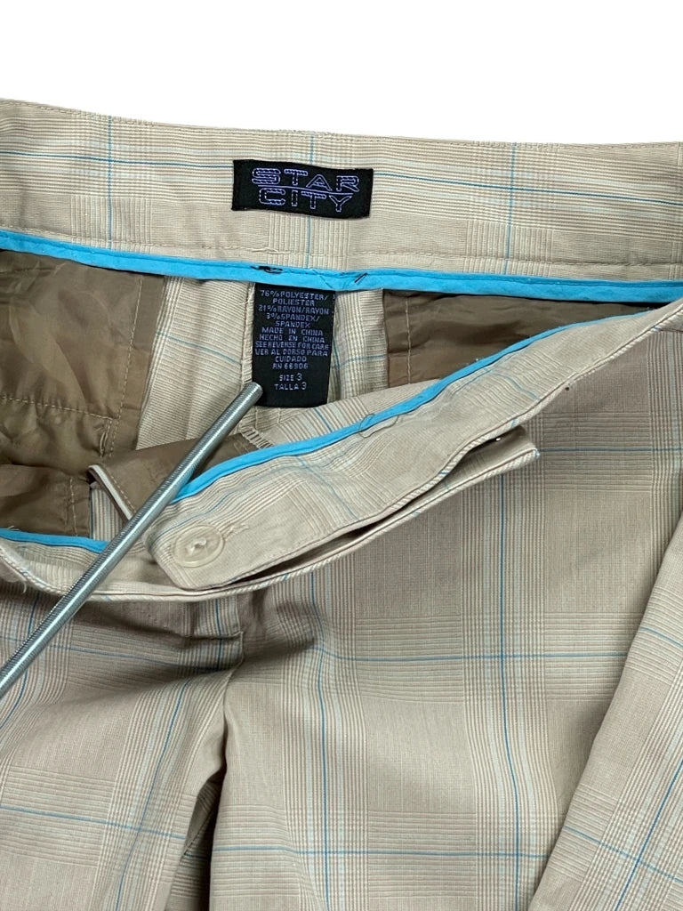 detail view, Star City Beige Checkered Flared Suit Pants, vintage Y2K second hand piece