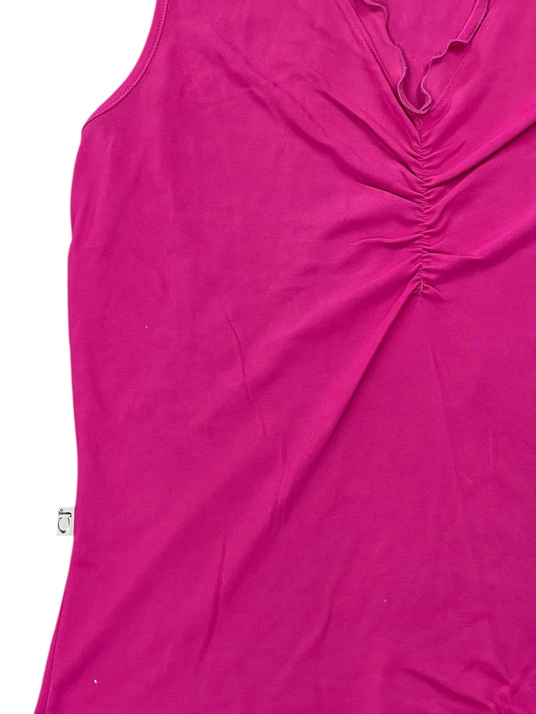 detail view, Cavalli Hot Pink Ruched V-Neck Tank Top, vintage Y2K second hand piece