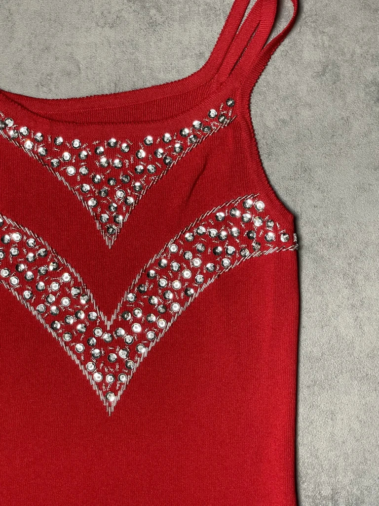 detail view, Red Tank Top, vintage Y2K second hand piece, image 4