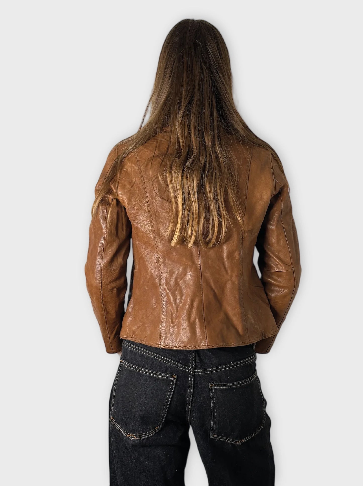 Vintage Brown Genuine Leather Coat Women (M)