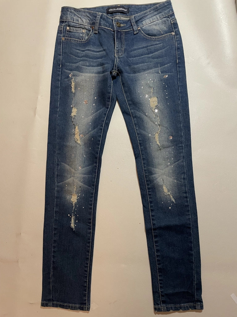 detail view, Dolce & Gabbana Edgy Paint Splatter Distressed Skinny Jeans Low Rise Aesthetic, vintage Y2K second hand piece, image 6