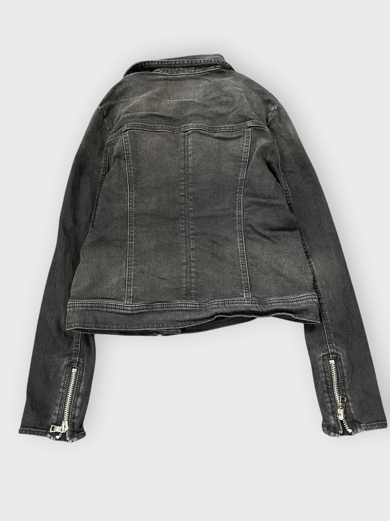 Black Ash Washed Biker Denim Jacket (M)