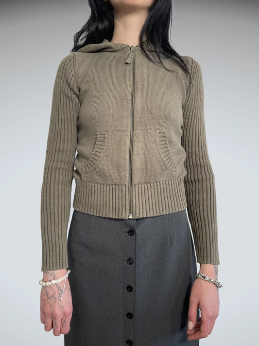 front view, Pmk khaki crop hoodie, vintage Y2K second hand piece